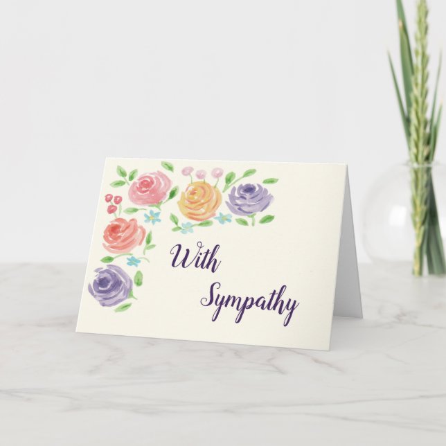 Aquarellfarbene Blume Große Schriftart Sympathieka Karte (Vorderseite)