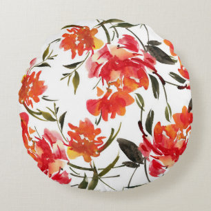 Aquarellfarbene Blume, handgezeichnet nahtloses Mu Rundes Kissen