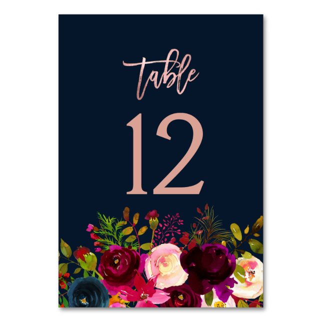 Aquarellfarbene Blume Hochzeit Rose Gold Tischnumm Tischnummer (Vorderseite)