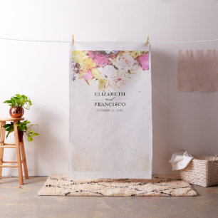 Aquarellfarbene Blume Hochzeitskabine Foto Hinterg Stoff
