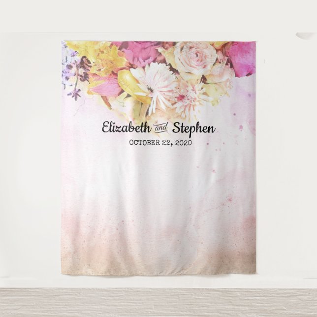 Aquarellfarbene Blume Hochzeitskabine Foto Hinterg Wandteppich (Vorderseite)