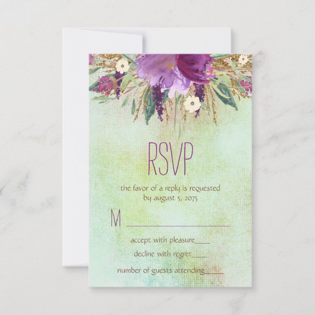 Aquarellfarbene Blume Hochzeitsstimmung RSVP Karte (Vorderseite)