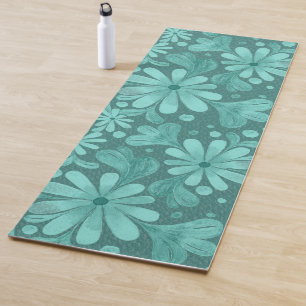 Aquarellfarbene Blume im Aquamarinen und Aqua-Yoga Yogamatte