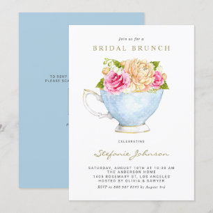 Aquarellfarbene Blume im Teacup-Brautparty Einladung