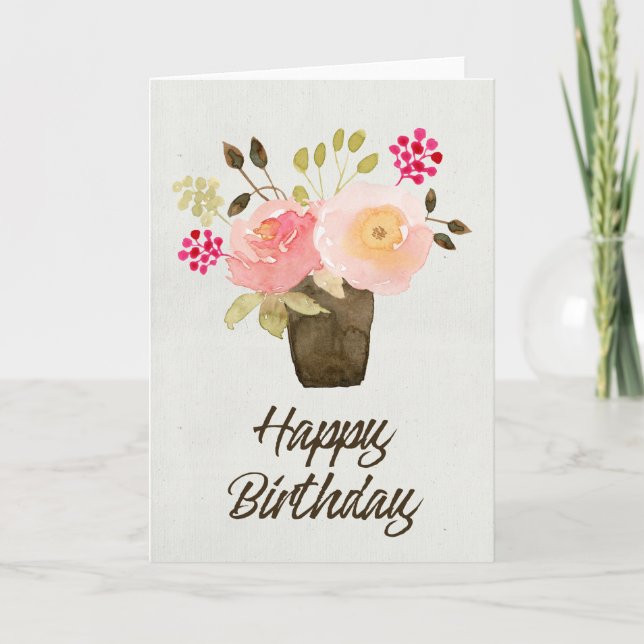 Aquarellfarbene Blume in Blume Pot Birthday Card Karte (Vorderseite)
