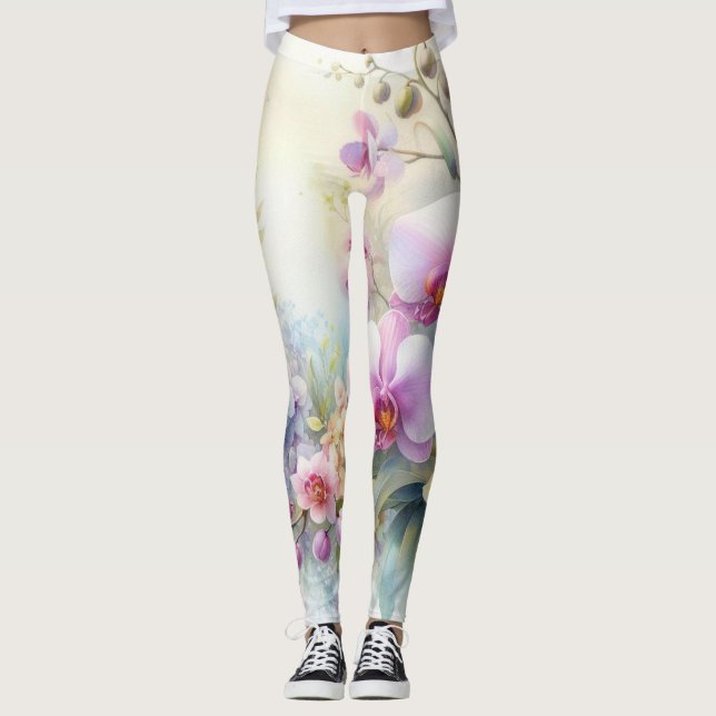 Aquarellfarbene Blume in sanften Pastellfarben Leggings (Vorderseite)