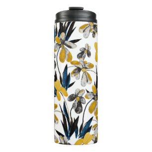Aquarellfarbene Blume: lebendiges Sommermuster. Thermosbecher