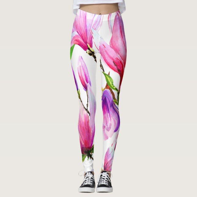 Aquarellfarbene Blume Leggings (Vorderseite)