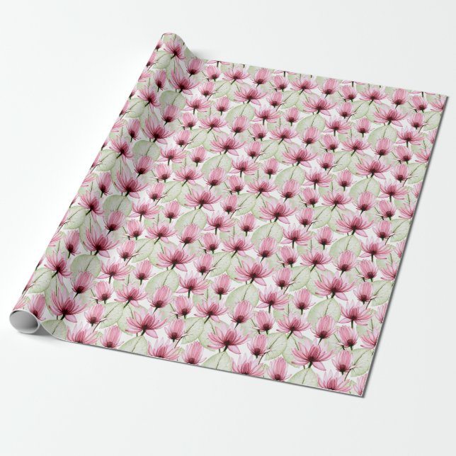 Aquarellfarbene Blume, Lotus, rosa, nahtlos. Geschenkpapier (Ungerollt)