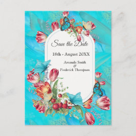 Aquarellfarbene Blume mit Besuch von Schmetterling Ankündigungspostkarte