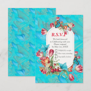 Aquarellfarbene Blume mit Besuch von Schmetterling RSVP Karte