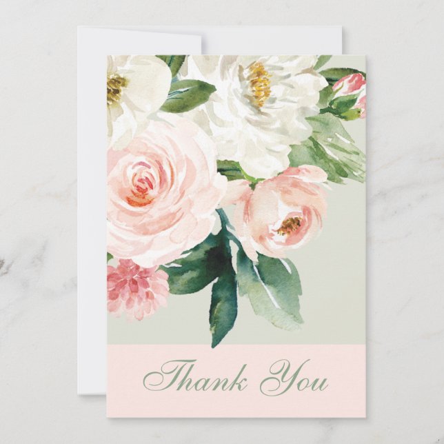 Aquarellfarbene Blume mit Foto Hochzeit Dankeskarte (Vorderseite)