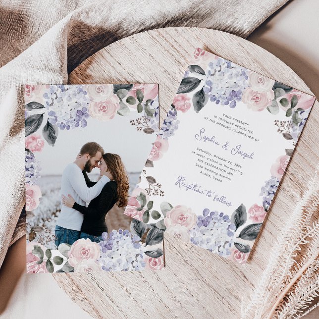Aquarellfarbene Blume mit Ihrem Foto | Hochzeit Einladung (Von Creator hochgeladen)