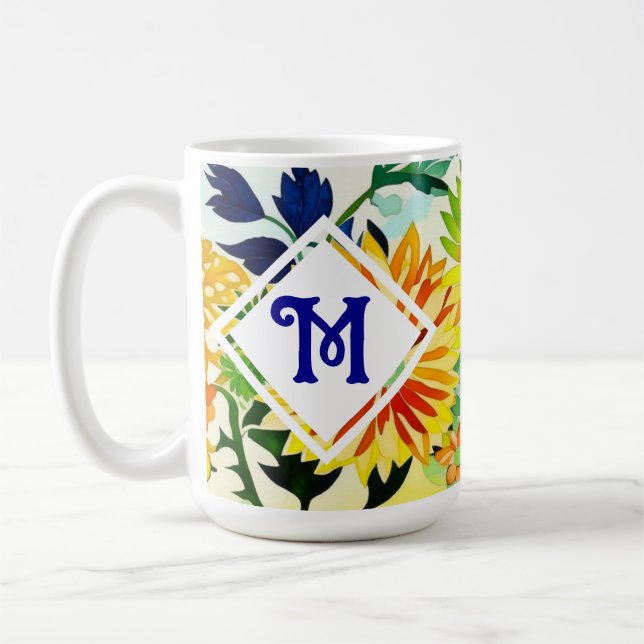 Aquarellfarbene Blume Mit Monogramm Kaffeetasse (Links)