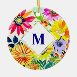 Aquarellfarbene Blume Mit Monogramm Keramik Ornament