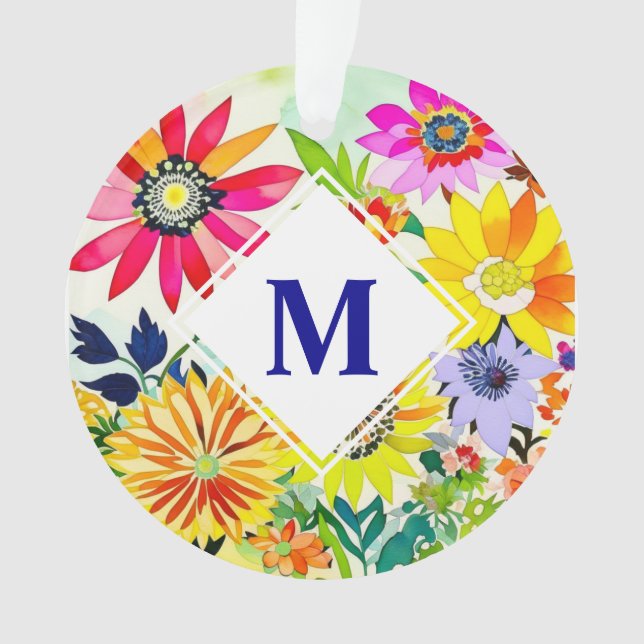 Aquarellfarbene Blume Mit Monogramm Ornament (Vorderseite)