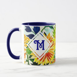 Aquarellfarbene Blume Mit Monogramm Tasse