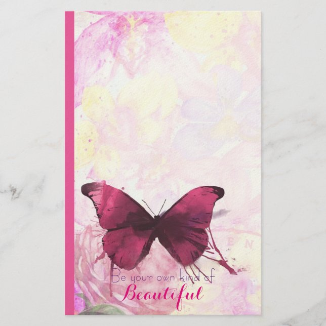 Aquarellfarbene Blume mit Schmetterling mit Quote Briefpapier (Vorderseite)