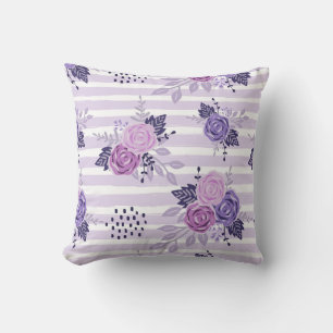 Aquarellfarbene Blume mit Streifen Kissen