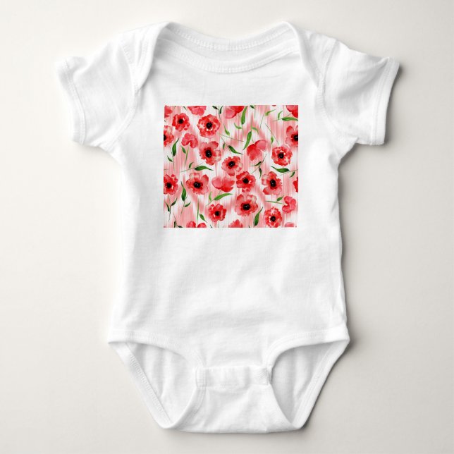 Aquarellfarbene Blume: Mohnquitte. Baby Strampler (Vorderseite)