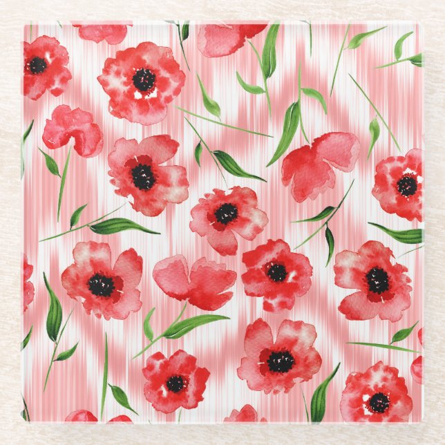 Aquarellfarbene Blume: Mohnquitte. Glasuntersetzer (Vorderseite)