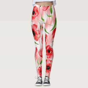 Aquarellfarbene Blume: Mohnquitte. Leggings