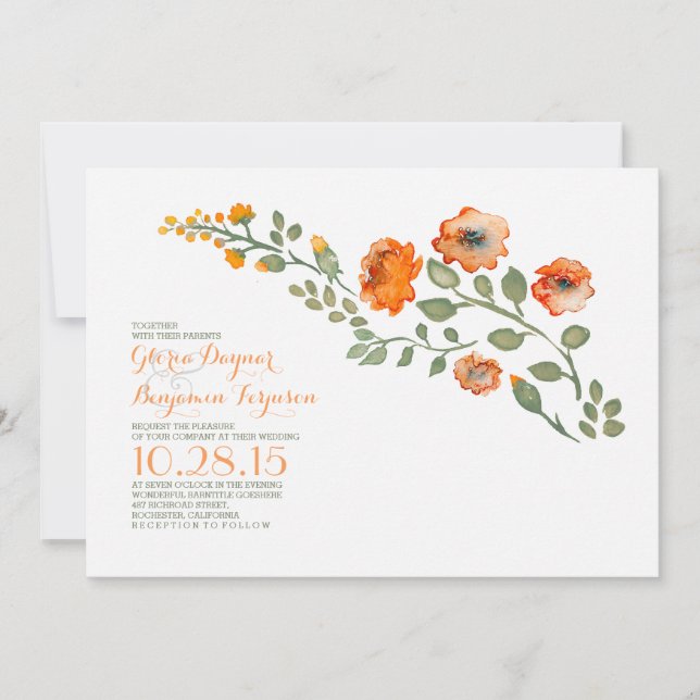 Aquarellfarbene Blume - niedliche Hochzeit mit Blu Einladung (Vorderseite)