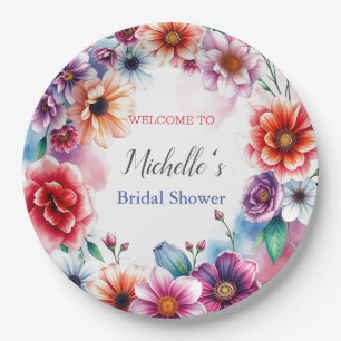 Aquarellfarbene Blume Niedliches Brautparty Pappteller