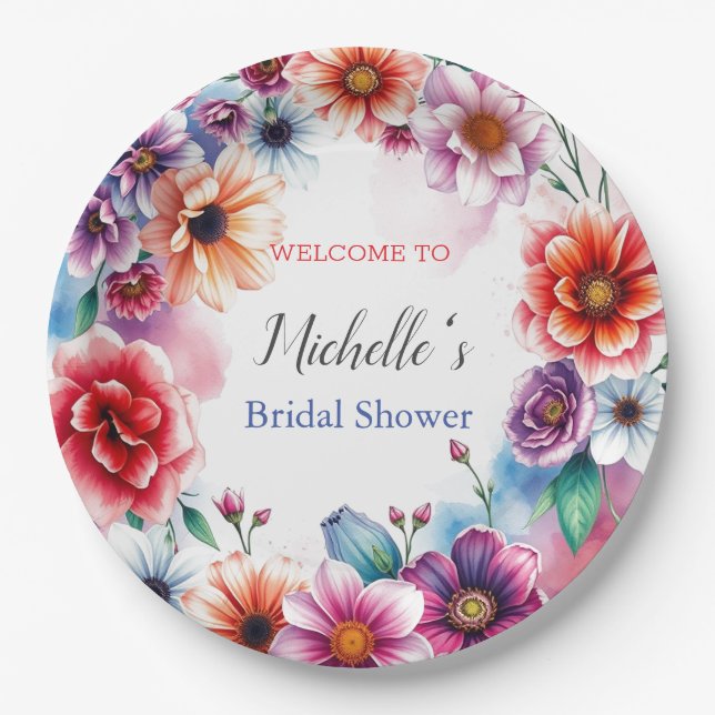 Aquarellfarbene Blume Niedliches Brautparty Pappteller (Vorderseite)
