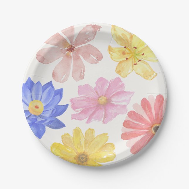 Aquarellfarbene Blume Pappteller (Vorderseite)