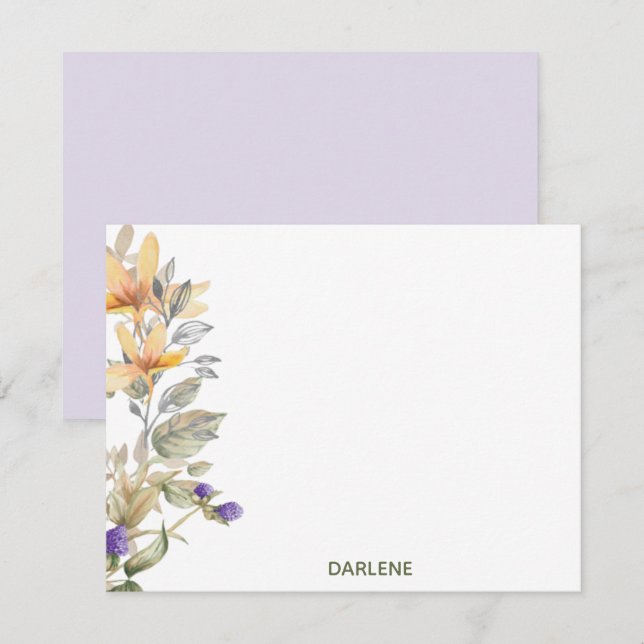 Aquarellfarbene Blume Personalisierte Flachnotiska Mitteilungskarte (Vorne/Hinten)