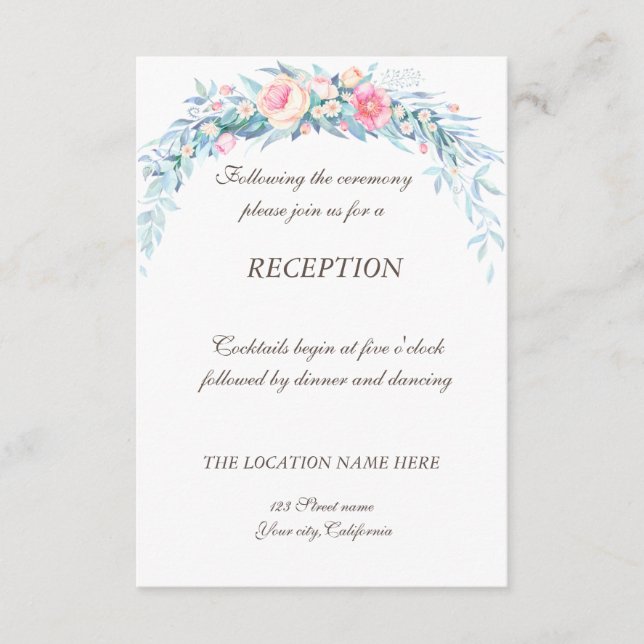 Aquarellfarbene Blume Polka Dots Hochzeitsempfang Begleitkarte (Vorderseite)