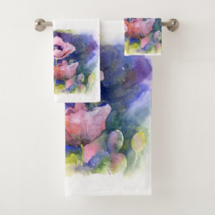 Aquarellfarbene Blume Rosa Mohnblüte Blume Badhandtuch Set