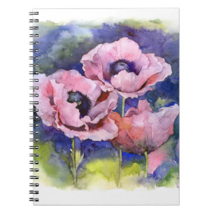 Aquarellfarbene Blume Rosa Mohnblüte Blume Notizblock