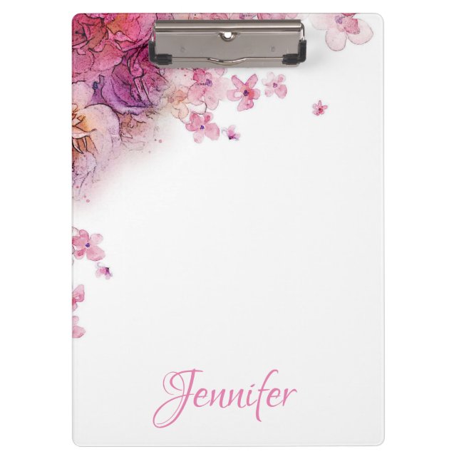 Aquarellfarbene Blume Rose Elegant Personalisiert Klemmbrett (Vorderseite)