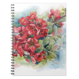 Aquarellfarbene Blume Rotapfel-Quitte-Blüte Notizblock