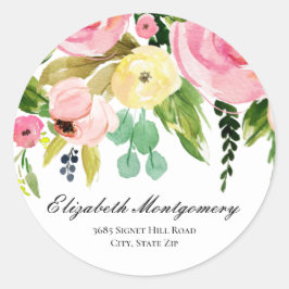Aquarellfarbene Blume Rücksendeadresse Klassische  Runder Aufkleber