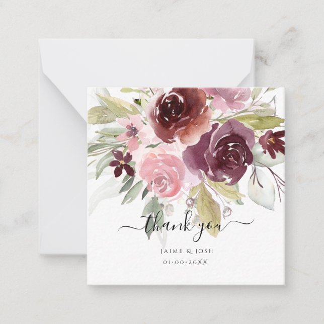 Aquarellfarbene Blume Rustikaler Blush Burgund Mitteilungskarte (Vorderseite)