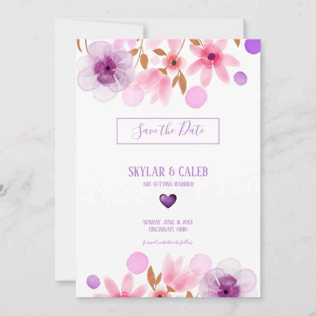 Aquarellfarbene Blume Save The Date (Vorderseite)