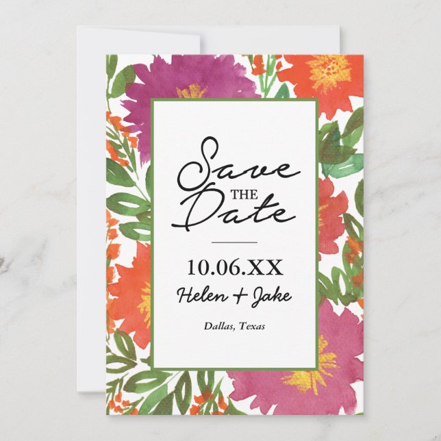 Aquarellfarbene Blume Save the Date Einladung (Vorderseite)