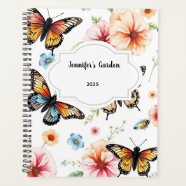 Aquarellfarbene Blume Schmetterlinge Privatgarten Planer