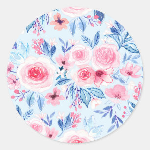 Aquarellfarbene Blume und Blätter 2 Runder Aufkleber