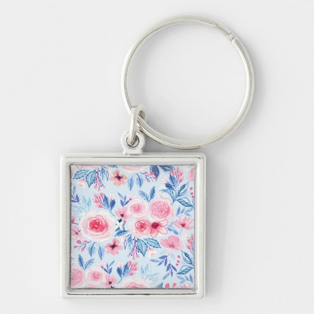 Aquarellfarbene Blume und Blätter 2 Schlüsselanhänger (Vorne)