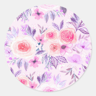 Aquarellfarbene Blume und Blätter 3 Runder Aufkleber