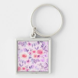 Aquarellfarbene Blume und Blätter 3 Schlüsselanhänger