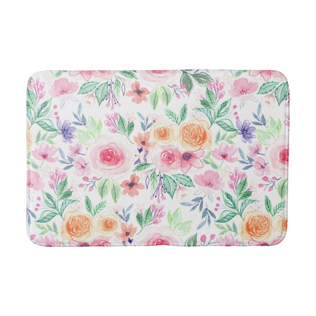 Aquarellfarbene Blume und Blätter Badematte (Vorderseite)