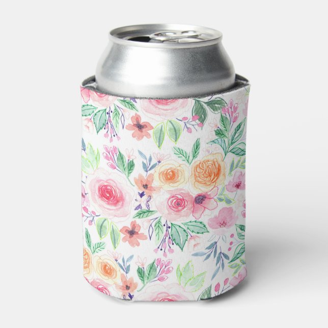 Aquarellfarbene Blume und Blätter Dosenkühler (Kanne Vorderseite)