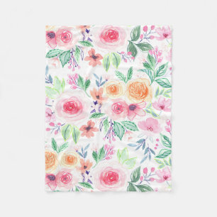 Aquarellfarbene Blume und Blätter Fleecedecke