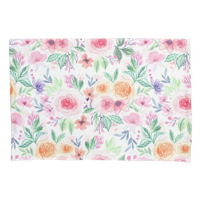 Aquarellfarbene Blume und Blätter Kissenbezug (Vorderseite-Links)