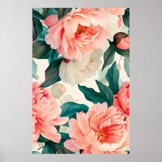 Aquarellfarbene Blume und Blätter Poster